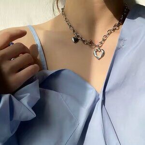 Zara Heart Circle & Bar Love Pendant Chain Baroque Gold Heart